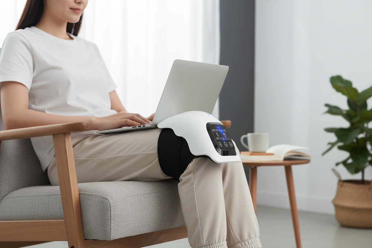 Sylairé Smart Knee Massager with laptop